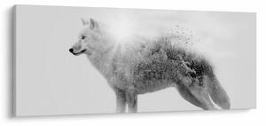 Tablou - Lupul arctic oglindit în peisajul sălbatic, alb-negru (120x50 cm)
