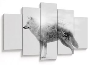 Tablou - Lupul arctic oglindit în peisajul sălbatic, alb-negru (150x105 cm)