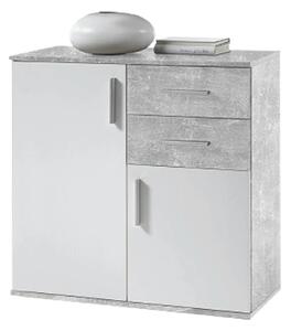 Comoda POPPY 4, alb/gri ciment, PAL melaminat, 80x35x82 cm