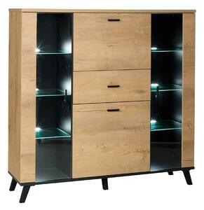Comoda SIRAN TYP 3, stejar lefkas/negru, DTD laminat/plastic, cu ilumi