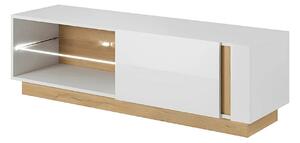Comoda RTV CITY, stejar grandson/alb lucios, PAL melaminat, 138x40x46