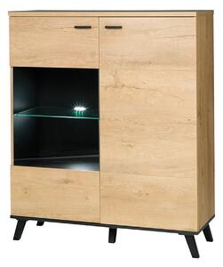 Comoda SIRAN TYP 4, stejar lefkas/negru, DTD laminat/plastic, cu ilumi