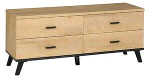 Comoda TV SIRAN TYP 7, stejar lefkas/negru, DTD laminat/plastic, 121x4