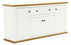 Comoda LEON MZ9, alb, stejar grand, PAL laminat/metal, 180x45x87 cm