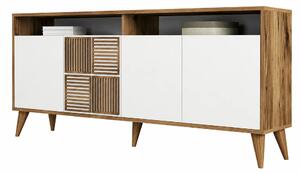 Comoda moderna living Milan, din PAL melaminat, alun/alb, 180x35x79 cm