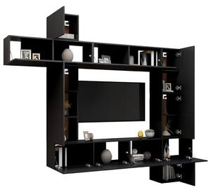 Set dulapuri TV, 9 piese, negru, lemn prelucrat