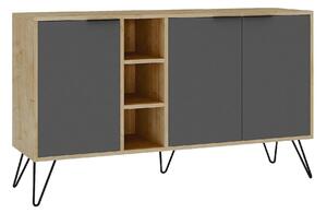 Comoda CLARA, stejar/gri antracit, PAL melaminat/metal, 142x36x83 cm
