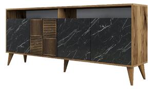 Comoda Milan, nuc/negru, PAL melaminat/plastic, 180x35x79 cm