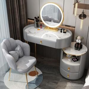 SEG7 - Set Masa toaleta, 100 cm, cosmetica, masa machiaj cu oglinda LED si scaun, masuta vanity - Gri