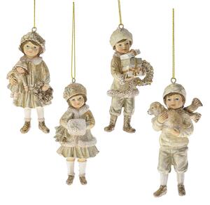 Decoratiune Craciun, Set 4 Globuri copii de agatat in brad, Auriu, 11cm