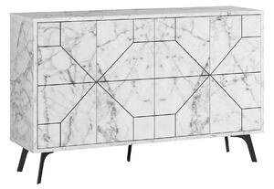 Comoda DUNE, alb cu efect de marmura, PAL melaminat, 123x35x77 cm