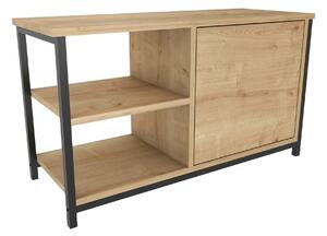 Comoda TV MUSKEGON, negru/stejar, PAL melaminat/metal, 90x35x51 cm