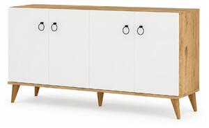 Comoda 616TNM1603, alb/stejar, PAL melaminat, 180x45x79 cm