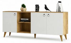Comoda KSL0303, alb/stejar, PAL, 180x45x79 cm