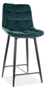 Scaun de bar CHIC VELVET cu picioare negre, verde inchis
