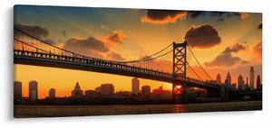 Tablou - Apus de soare peste Podul Ben Franklin, Philadelphia (120x50 cm)