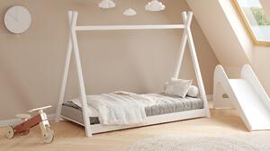 Pat copii Tipi 70x140 casă din lemn - alb