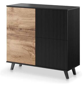 Comoda RANDOM KM-2, stejar wotan/negru, PAL furniruit, 100x40x95 cm