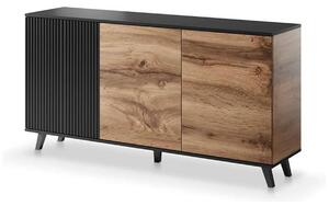 Comoda RANDOM KM-1, stejar wotan/negru, PAL furniruit, 160x40x82 cm