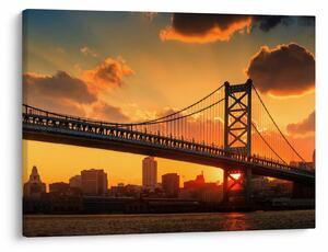 Tablou - Apus de soare peste Podul Ben Franklin, Philadelphia (70x50 cm)