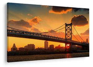 Tablou - Apus de soare peste Podul Ben Franklin, Philadelphia (90x60 cm)