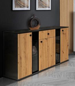 Comodă cu trei uși Kaja cu lamele și sertar 140 cm - stejar artisan / matera