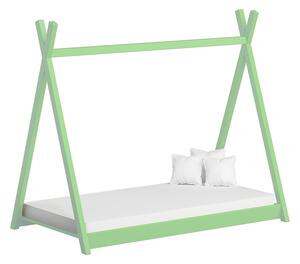 Pat copii Tipi 80x200 din lemn tip căsuță - verde lime