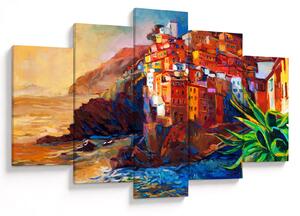 Tablou - Satul de coastă Cinque Terre, Riviera italiană, impresionismul modern (150x105 cm)
