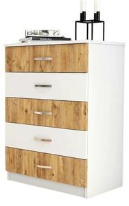 Comoda 616TNM1510, alb/stejar, PAL melaminat, 72x45x98 cm