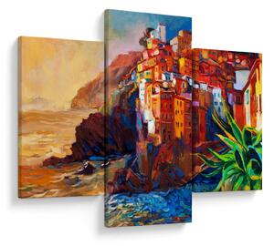 Tablou - Satul de coastă Cinque Terre, Riviera italiană, impresionismul modern (90x60 cm)