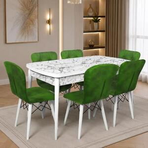 Set masa extensibila cu 6 scaune tapitate Homs cristal alb-verde 170 x 80 cm