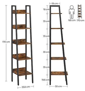 Biblioteca tip scara, Vasagle, 5 rafturi, LLS109B01, Maro Rustic