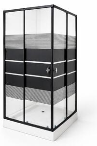 Cabina de dus patrata 90x90 cm, profil negru mat, sticla securizata 5 mm, cu cadita inclusa