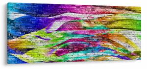 Tablou - Zid de cărămidă cu flăcări colorate (120x50 cm)