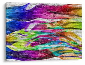 Tablou - Zid de cărămidă cu flăcări colorate (70x50 cm)