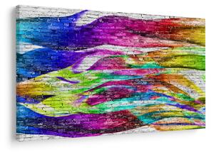 Tablou - Zid de cărămidă cu flăcări colorate (90x60 cm)