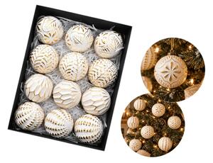 Set 12 bucati decoratiuni de Craciun GOLD FESTIVE 7 cm, alb/auriu