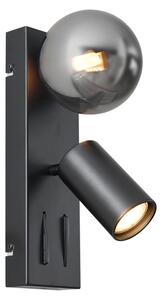 Lampă de perete modernă neagră cu 2 lumini, înclinabilă, cu port USB-C - Lesly