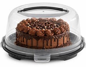 Platou rotund Pufo Cookies cu capac transparent pentru servire torturi, prajituri, briose, Ø 30 cm, gri