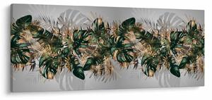 Tablou - Frunze tropicale, Galben - auriu (120x50 cm)