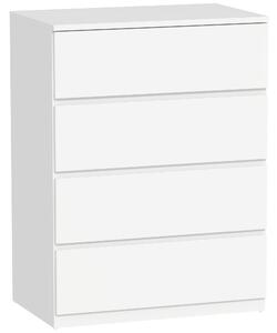 HOMCOM Comodă cu 4 Sertare, Organizator de Depozitare cu Ghidaje Metalice și Mânere cu Caneluri, 60x40x80 cm, Alb | Aosom Romania