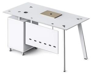 Birou Venus cu blat din sticla si dulap lateral fix - dimensiuni 1400*700*750 mm