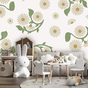 Fototapet Model floral alb și verde, Fototapet flori, Fototapet populare, t00654 - Tapeko.ro