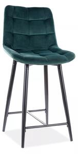 Scaun de bar CHIC VELVET cu picioare negre, verde inchis