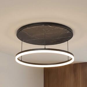 Lucande Plafonieră LED Orven, negru/marmură, Ø 50 cm, dimabil., reglabil, Negru, Camera de zi / sufragerie, Metal, Modern