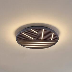 Lucande Plafonieră LED Orven, lemn, Ø 50 cm, dimabil, reglabil, Negru, Camera de zi / sufragerie, Metal, Modern