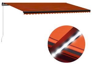 Copertină retractabilă manual LED, portocaliu/maro, 600x300 cm