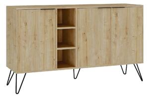 Comoda Clara-Oak, stejar/negru, PAL melaminat/metal, 142x36x83 cm