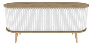 Comoda TV STOR, alb/stejar, PAL melaminat, 140x43x64 cm