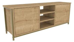 Comoda TV OTIS, stejar/auriu, PAL melaminat, 140x35x51 cm
